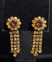 Vintage Chandelier Screw back Earrings Amber & Brown Apricot hues Gold Tone 45mm