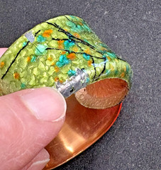 Vintage Matisse Renoir Green Enamel Copper Hinged Bracelet ~ FREE Shipping
