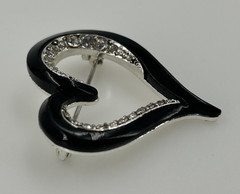 Vintage Liz Claiborne Open Heart Black Enamel Rhinestone Brooch