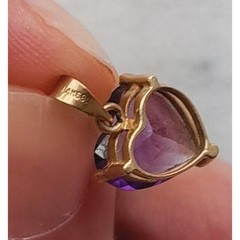 Vintage 14K Italian Solid Gold Amethyst Heart Necklace, Long 24.5″ Heirloom