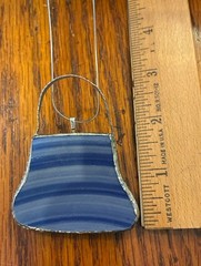ART DECO STYLE PURSE Blue Swirl “BROKEN CHINA” BROOCH or PENDANT Silver Alloy