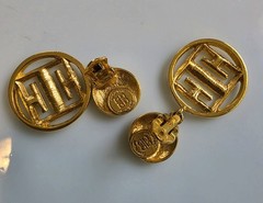 Vintage Givenchy 4G Logo Dangle Drop Clip On Earrings Gold Tone 1980s Signed