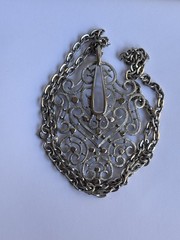 1970s Vintage Silver Tone Chunky Statement Pendant Necklace Chain Mod Boho L195