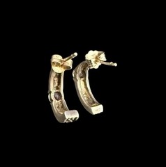 925 Silver Marcasite Amethyst Half Hoop Stud Earrings Vintage