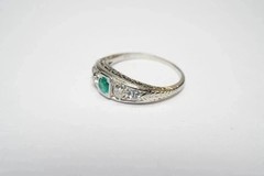 Art Deco Style Emerald & Lab Created Diamond 14K White Gold FN Party Wear Ring