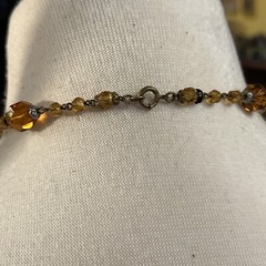 Vintage Czech Large Topaz Amber Faceted Crystal Bead Necklace Clip Earrings Set