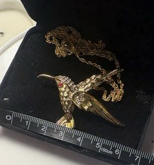 Rare Dale Kinkaid Hummingbird Brooch Necklace Ruby Precious Jewels Of Nature