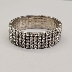 Vintage Rhinestone Stretch Bracelet Clear Multi-Tone 17mm Wide