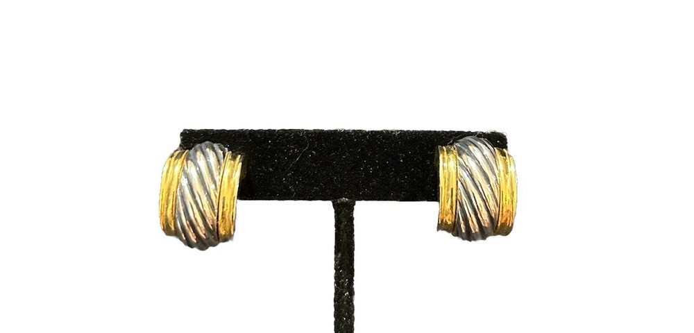 Vtg TJ M USA Half Moon Roped Earrings Silver Gold Toned Clip On Stud Cuffs