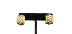 Vtg TJ M USA Half Moon Roped Earrings Silver Gold Toned Clip On Stud Cuffs