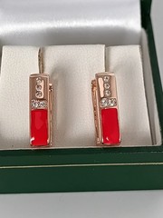 Vintage 1990-s 14 Ct Rolled Gold Zircons/Red Enamel Earrings-Hallmarked 585 RG