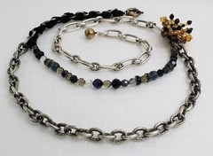 Vintage Authentic Signed Lanvin Silver Tone Crystal Asymmetrical Necklace