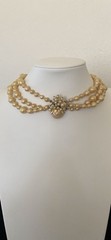 Vintage Unsigned Miriam Haskell Baroque Faux Pearl 3 Strand Necklace