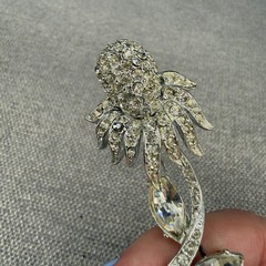Vintage Ledo Polcini Brooch Pave Coneflower Clear Rhinestones 3 Inches Signed