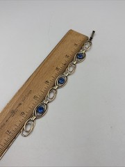 Vintage 1/20 12k On Sterling Blue Glass Stone Infinity Eye Link Bracelet 6-3/4”
