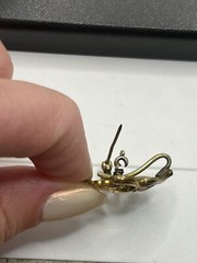 Antique gold tone ornate watch clip pin brooch Art Nouveau flowers