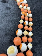 Vintage Multi Strand Orange White Swirl Beaded Necklace Made In Japan Glows