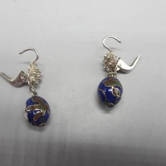 Vintage Cloisonne Necklace Earrings Leverback Signed Silver Tone 27 Inch