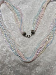 Vintage Long Pastel Pink Blue Green Microbead Multistrand Necklace 26in