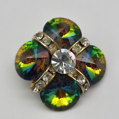 Stunning Rivoli rhinestone clip earrings unsigned Rainbow watermelon bold