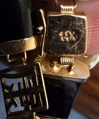 Vintage 14K Yellow Gold Black Onyx Chinese Fortune Good Luck Bracelet
