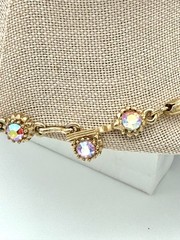 Vintage 50’s Hollycraft set Moonglow glass pink ab crystals lavalier neckla