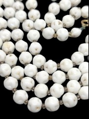 Vintage Czech Signed White Glass Necklace Neiger? Faceted 56in Long