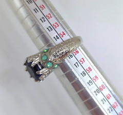 Faux Purple Amethyst Green Opal Filigree Silver Cocktail Ring Marked 925 SZ 7.25