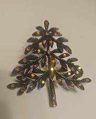 Cute 2 inch bronze and twinkling rhinestone christmas tree pin