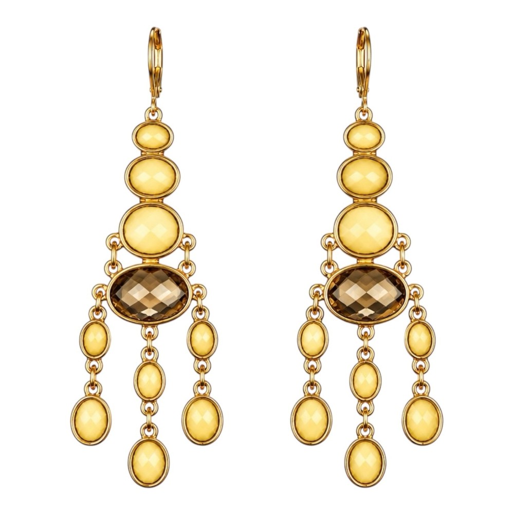 Joan Rivers NOS Vintage Gold Tone Butter Yellow & Smoky Brown Chandelier Earring