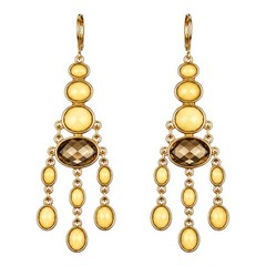 Joan Rivers NOS Vintage Gold Tone Butter Yellow & Smoky Brown Chandelier Earring