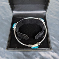 Vintage FAS 925 Sterling Silver Cuff Bracelet 3 Turquoise Cabochons 13.9g ✨