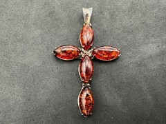 7.73g Vintage Sterling Silver 925 Orange Cross Pendant Marquise Shape M