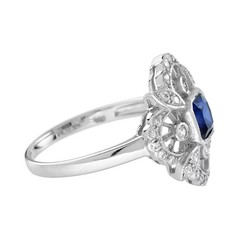 3.15Ct Art Deco Lab-Created Diamond Blue Sapphire Wedding 14k White Gold FN Ring