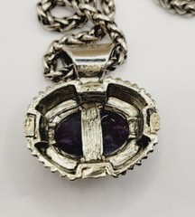 Pendant Necklace Purple CAT EYE Large Silver tone Sliding 21 in Vintage