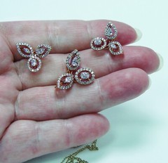 Vintage Marquise Oval Pear Diamond Earrings Pendant Set 18K Rose Gold Designer