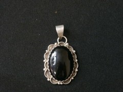 Vintage Sterling Silver Artisan Handmade Onyx Pendant. Make Offer! #2376