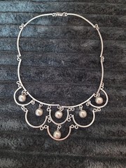 TAXCO MEXICO STERLING SILVER 925 BIB REPOUSSE SPHERE BALL NECKLACE 15G VTG 14″