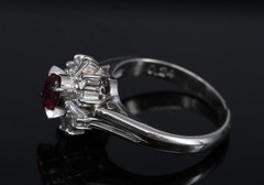Fine 0.37ct Natural Ruby & 0.24ct Diamond Platinum Cross Cluster Ring Size 3