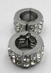 VTG Silver Tone metal HINGED clear rhinestone cuff HUGGIE clip on pair Earrings