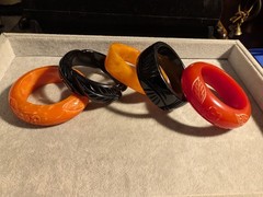 15 Vintage Carved Polkadot Colorful Lucite? Thermoset? Bracelets