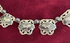 Vintage Siam Niello & Silver Goddess Of Lightening Bib Necklace -Signed