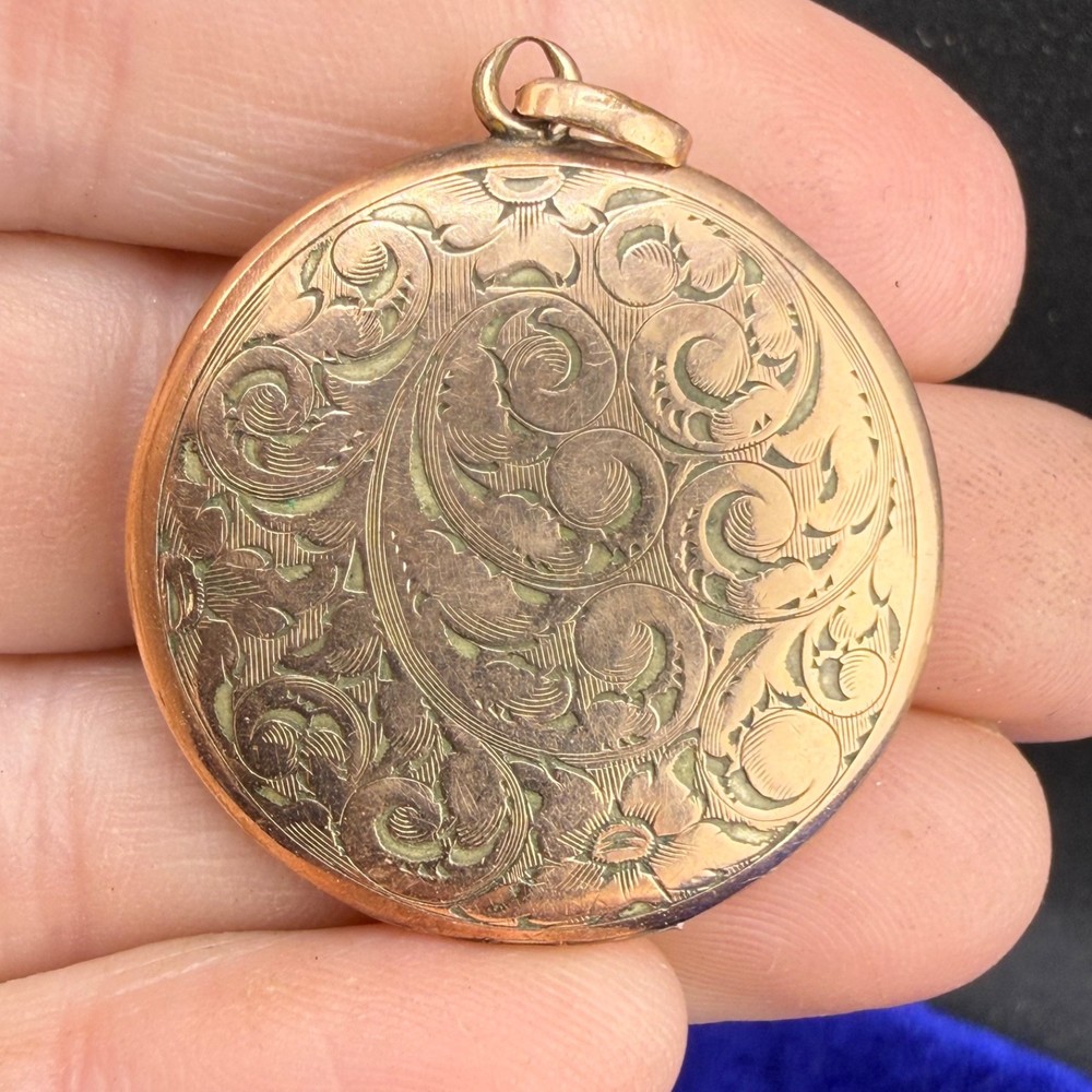 Vintage SKM Co. Gold Filled Locket Pendant Circle Engraved READ
