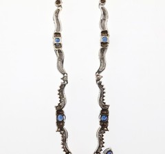 14K White Gold Natural Sapphire & Diamond Necklace 17.5″