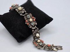 Selro Selini Bracelet Silver Tone W/ Faux Coral & Pearls Blue Crystals