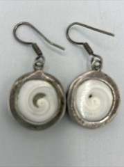 Vtg Sterling Silver 950 Shiva Eye Swirl Shell Drop Dangle Earrings 1.5″