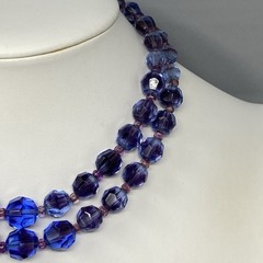 VTG Marvella Czech Glass Beaded Necklace Cobalt Blue Purple Coated Stunning 15″