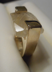 Vintage Modernist Sterling 925 & Faceted Rutilated Quartz Ring 15.1g Size 8