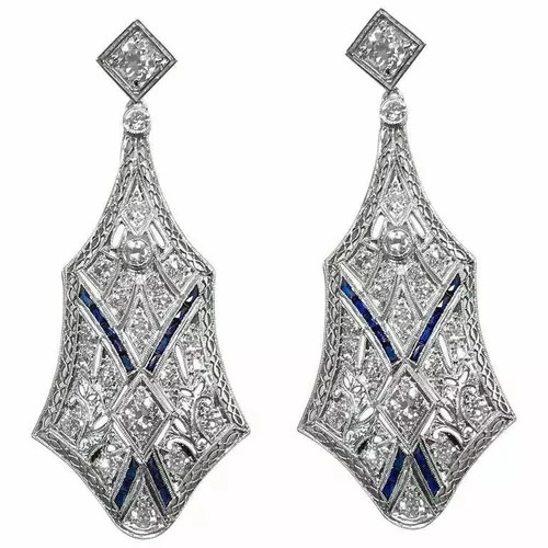 Art Deco Style Round Lab Created Diamond 14k White Gold FN Best Wedding Earring