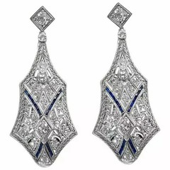 Art Deco Style Round Lab Created Diamond 14k White Gold FN Best Wedding Earring